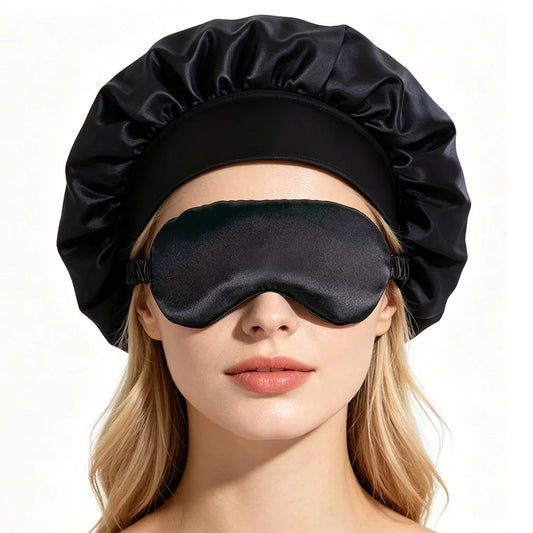 2PCS Satin Bonnet Sleep Cap Eye Mask Set Women Night Care Hair Wrap Sleeping Mask Silk Soft Comfortable Travel Rest Gift