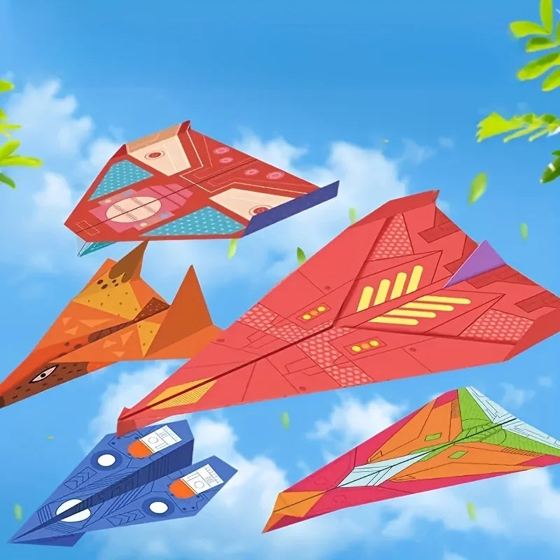 12 Styles 36 Sheets Colorful Origami Paper Airplane Toy Kit DIY 3D Paper Airplane Craft Toys for Kids Creative Handmade Gift