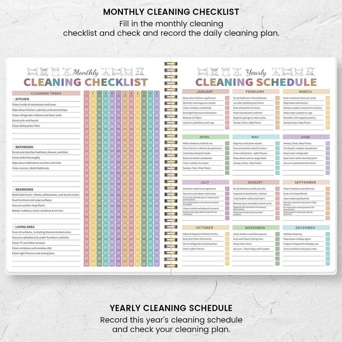 Cleaning Planner Spiral Notebook A5 Weekly Monthly Cleaning Schedule Deep Clean Checklist Household Organizer with Stickers