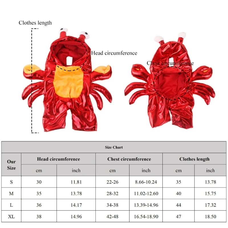 Crab Hoodie for Dogs – Warm Halloween Pet Costume for Small Breeds, S–XL