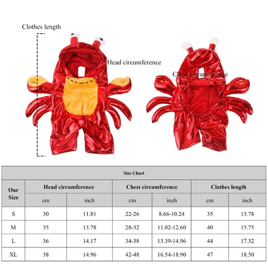 Crab Hoodie for Dogs – Warm Halloween Pet Costume for Small Breeds, S–XL