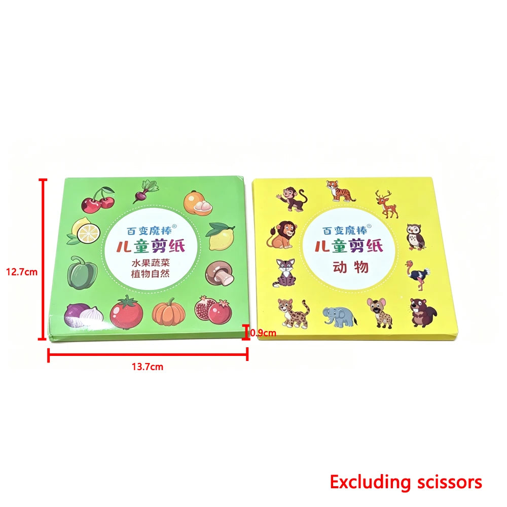 90 Sheets Kids Paper Cutting Book - Animals Fruits Vegetables DIY Educational Art Craft Fine Motor Skills Training for Preschool