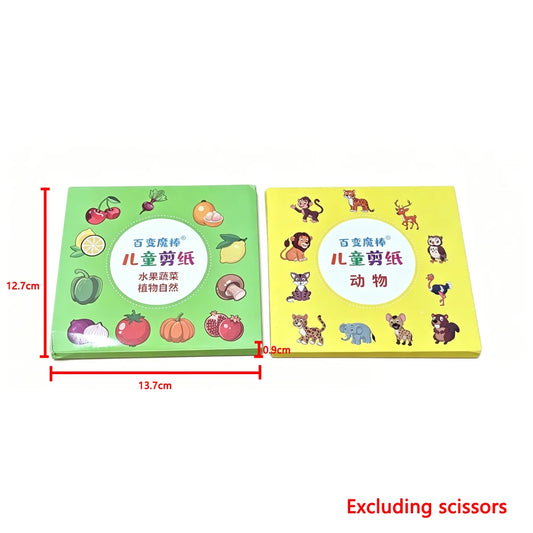 90 Sheets Kids Paper Cutting Book - Animals Fruits Vegetables DIY Educational Art Craft Fine Motor Skills Training for Preschool