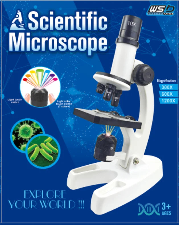 Kids Microscope Kit 200x 600x 1200x Biological Science Stem Toy Hand Loupe School Educational Pocket Microscope with LED Light