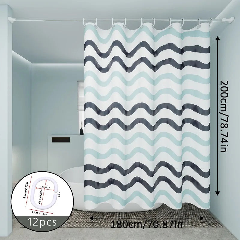 Two-color wavy pattern shower curtain, a simple yet design-savvy dry-wet separation partition shower curtain