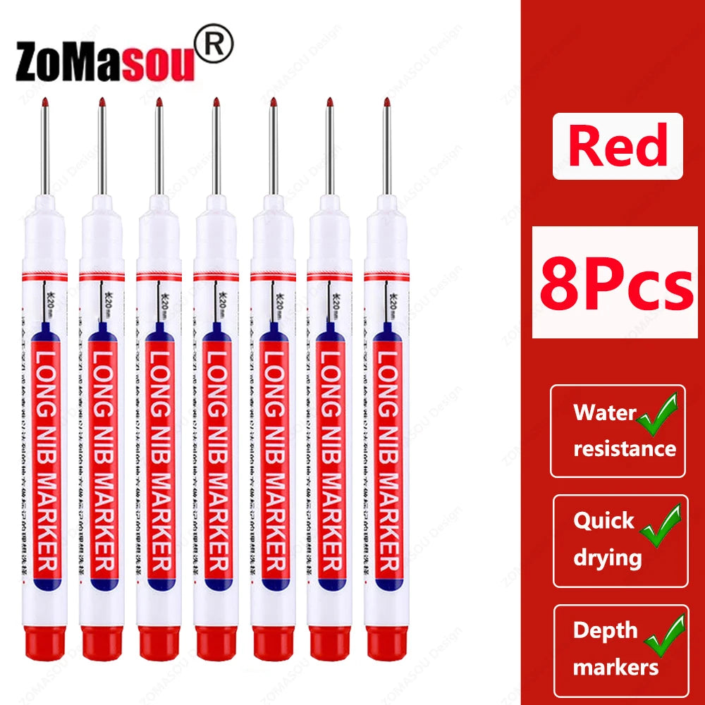1-100Pcs 2cm Waterproof Long Head Markers Deep Hole Marker Pen for Metal Carpenter Red/Black/Blue/Green Ink Woodworking Tools