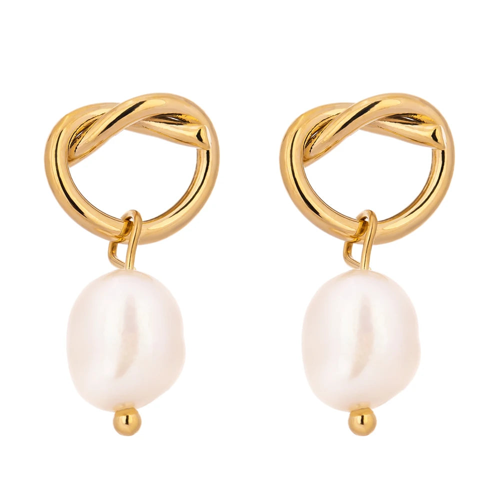 Yhpup Minimalist Natural Pearls Dangle Earrings Fashion Korean Simple Elegant Metal Texture Stylish Jewelry for Girl Gift