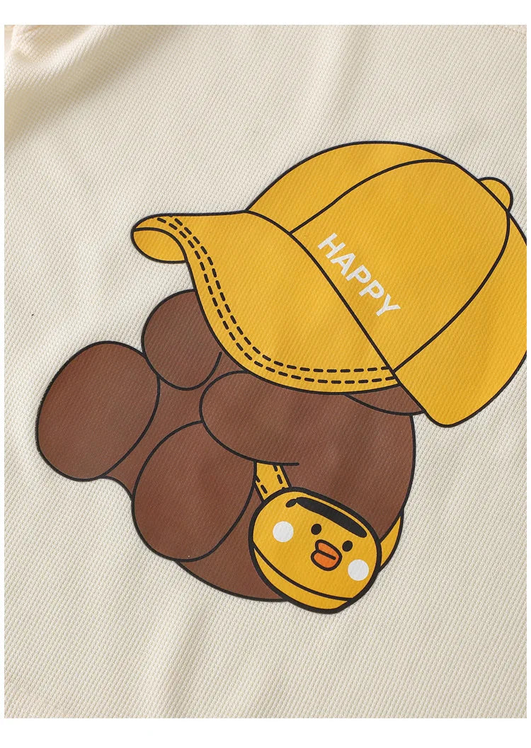 2026 Summer Kids Thin Outfit Girls Boys Cute Bear Print T-Shirt+Solid Color Shorts 2Pcs Clothing Loose Soft Children Set