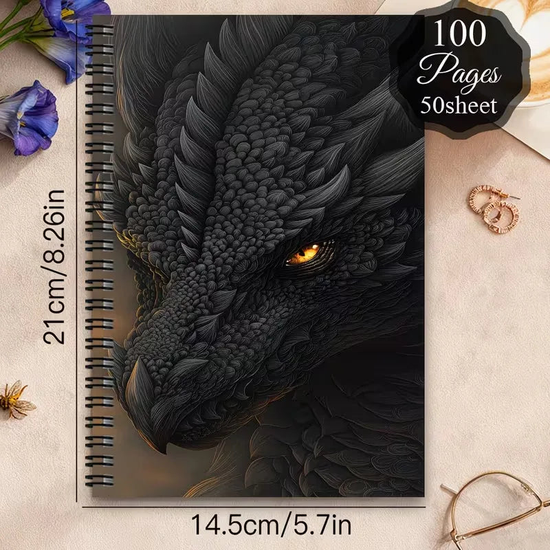 Bview Art A5 Spiral Sketchbook, Dragon Pattern Blank Drawing Notebook, Coil Bound Journal Notepad for Art Diary Doodle