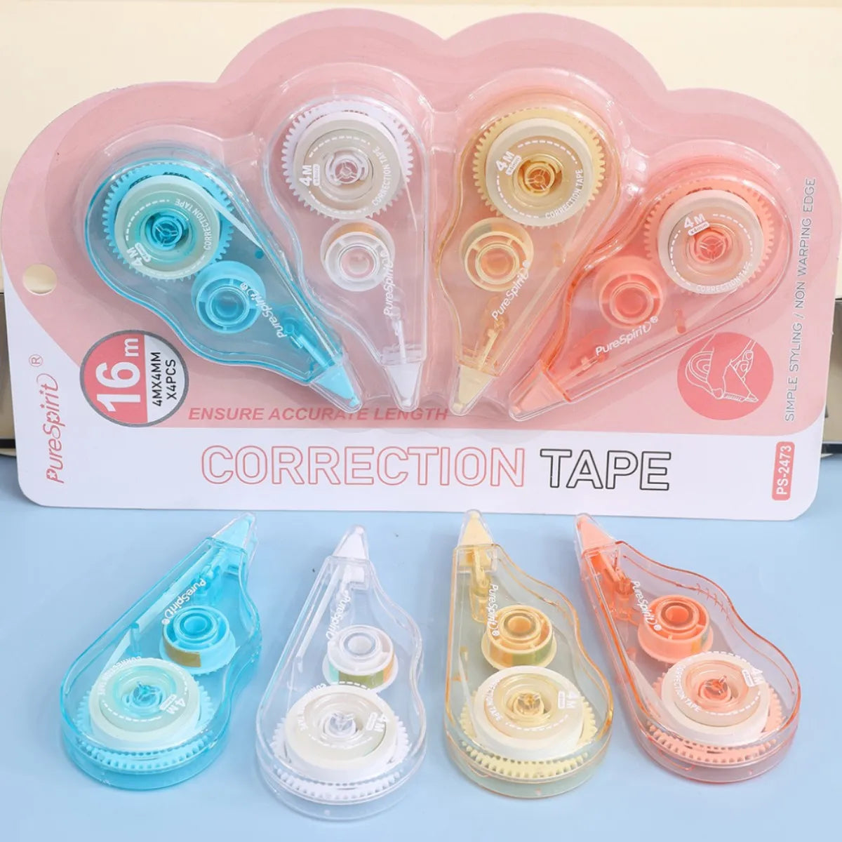 4/12pcs 13.1 Ft  Correction Tape Tear-Resistant Tape Bulk for School, Office, Note Taking, Journal(Tape Width 0.16in)