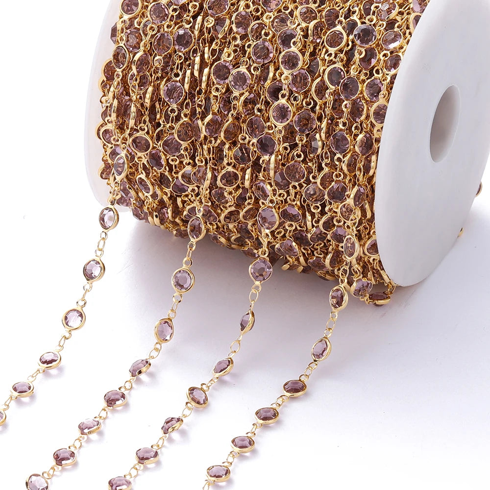 1M Crystal Zircon Stone Chain Colorful Glass Beads Chains For DIY Necklace Bracelet Jewelry Making Supplies Findings