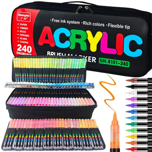 Acrylic Paint Soft Brush Markers Set, Soft Brush Tip Paint Pens and Paint Markers, Acrylic Paint Pens for Wood, Stone, Canvas