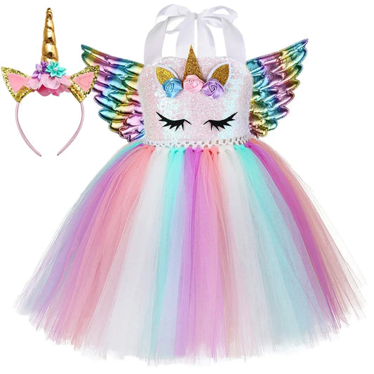 Girls Sequin Unicorn Tutu Dress – Tulle Princess Costume for Birthdays & Halloween, 12 Months–14 Years