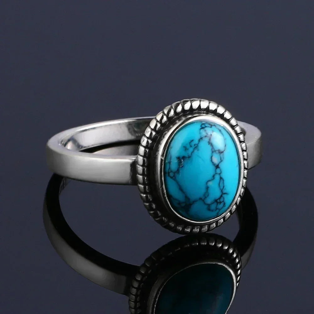 S925 Sterling Silver Ring Vintage Ring Gemstone Ring Silver Fine Jewelry Natural Turquoise Rings