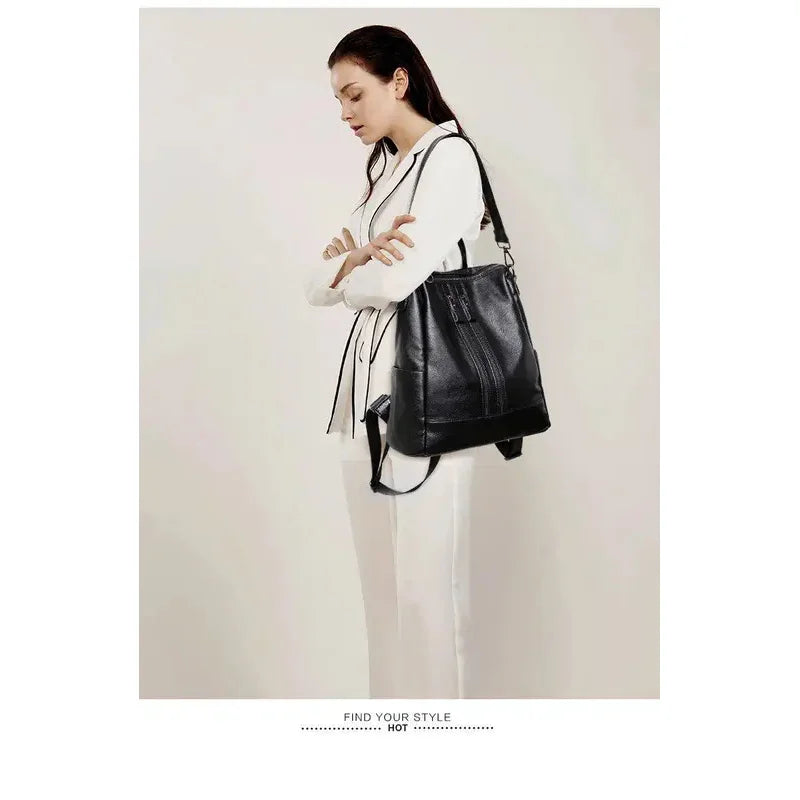 Women Soft Leather Backpack School Black Casual Multifunctional College Bag Large Capacity Shoulder Bags Travel Tote Backpack