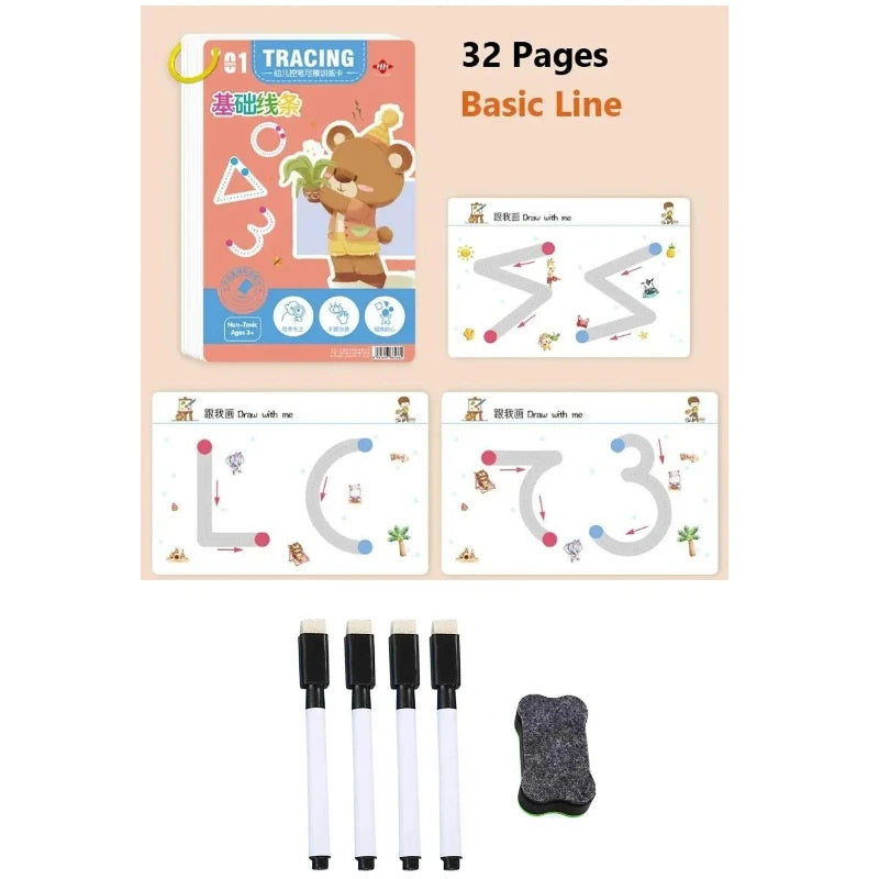 Magical Tracing Workbook Educational Montessori Books for Children Pen Control Training Reusable Calligraphy Copybook for Kids