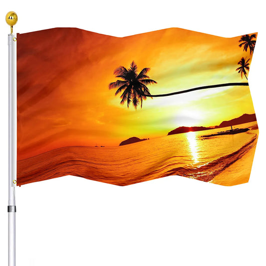 Summer Beach Holiday Decorative Flag Seaside Sunset Chairs Coconut Trees Flags House Indoor Outdoor Decor with Brass Grommets
