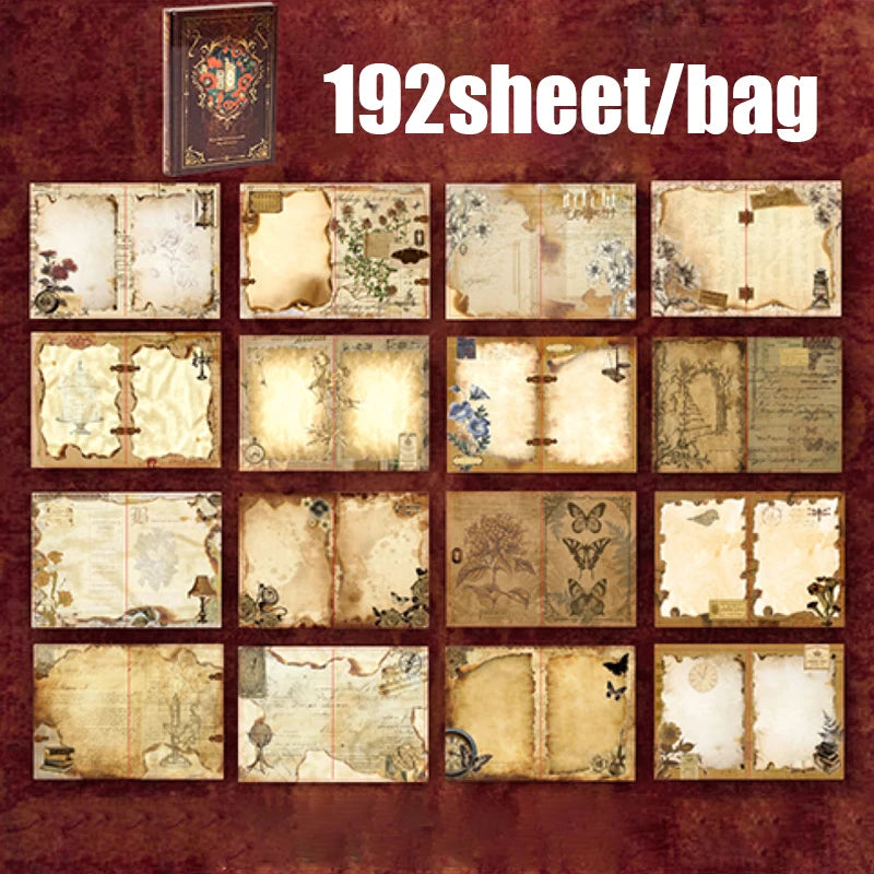 Mr.Paper 192pcs Vintage Style Notebook Set, Gold Foil Writing Pad for Journaling Note Taking, Retro Stationery Paper Sheets