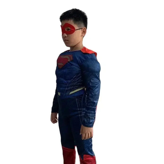 Kids Superhero Costume – Muscle Jumpsuit with Mask & Cloak, Heights 95–145 cm