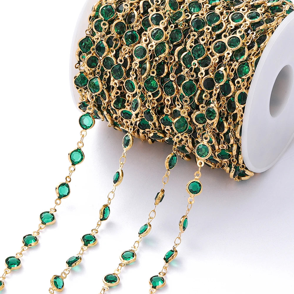 1M Crystal Zircon Stone Chain Colorful Glass Beads Chains For DIY Necklace Bracelet Jewelry Making Supplies Findings