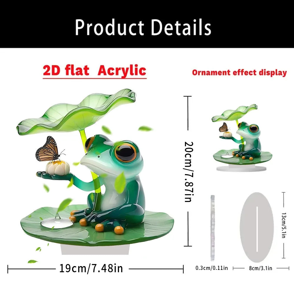 1pcs Small Fresh Summer Riverside Cooling Frog 2D Flat Acrylic Bedroom Office Desktop Decoration Ornament