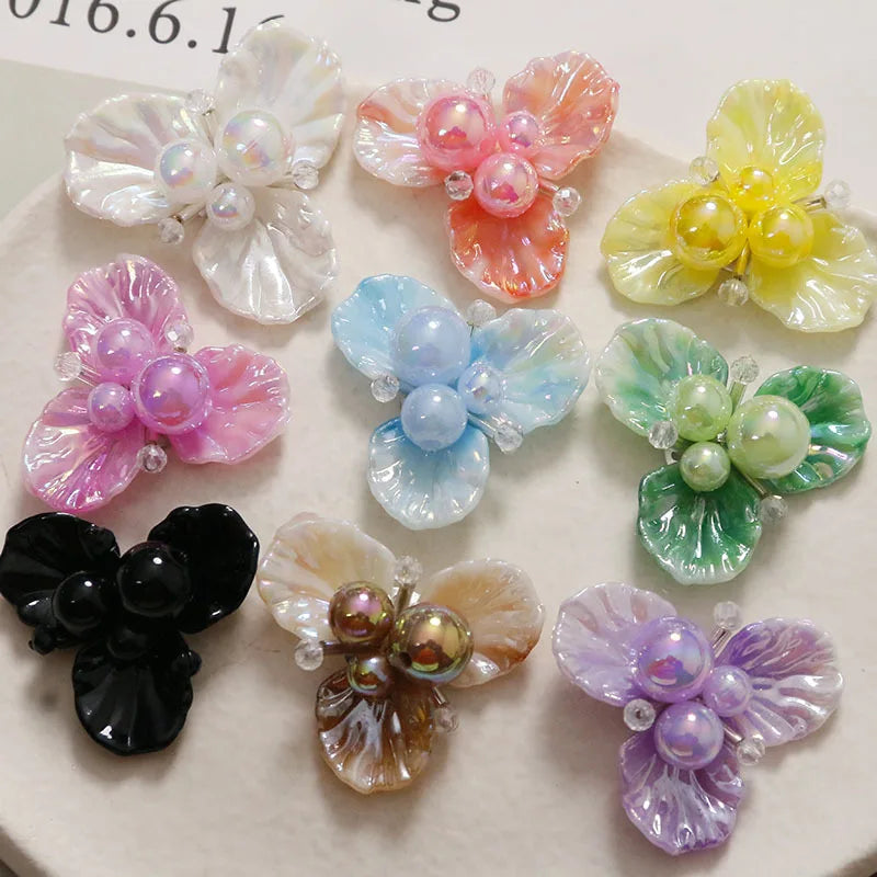 Shoe Decor 1 Piece Handcrafted Crystal Beaded Triple Petal Flower Iridescent DIY for Jelly Clog Sandals Princess Korean Style