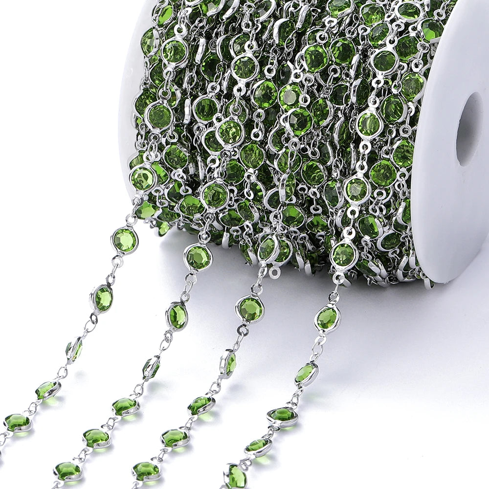 1M Crystal Zircon Stone Chain Colorful Glass Beads Chains For DIY Necklace Bracelet Jewelry Making Supplies Findings
