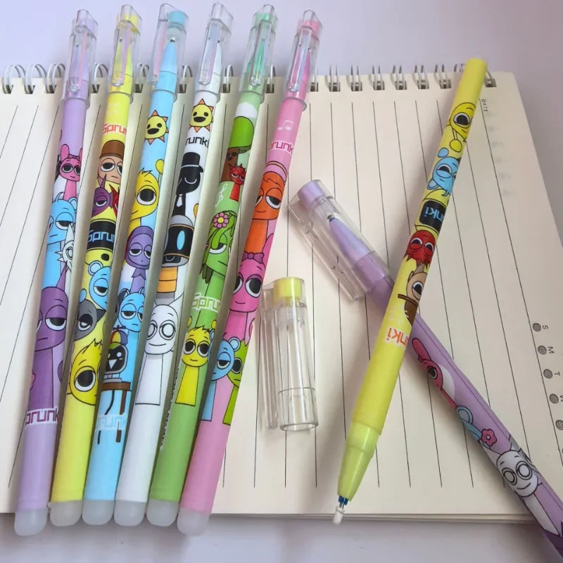 6/12/144Pcs/Box Sprunki Cartoon Erasable Pen Blue Black Ink Magic Gel Pen School Office Writing Stationery Supply Student Gift
