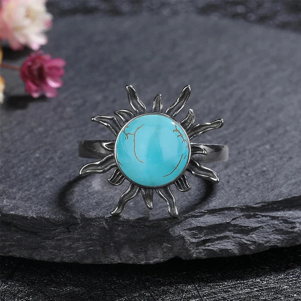 S925 Sterling Silver Ring Vintage Ring Gemstone Ring Silver Fine Jewelry Natural Turquoise Rings