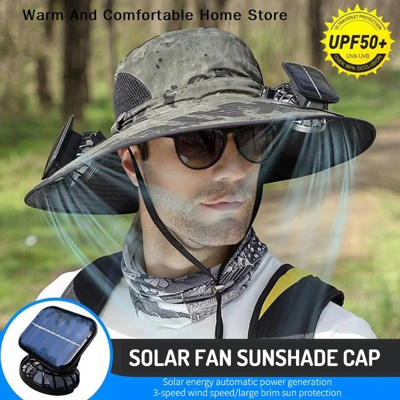 【SE】Solar Powered Sun Hat Cooling Fan UV Protection Outdoor Hiking Fishing Camping Summer Travel Bucket Hat Sun Protection Hat