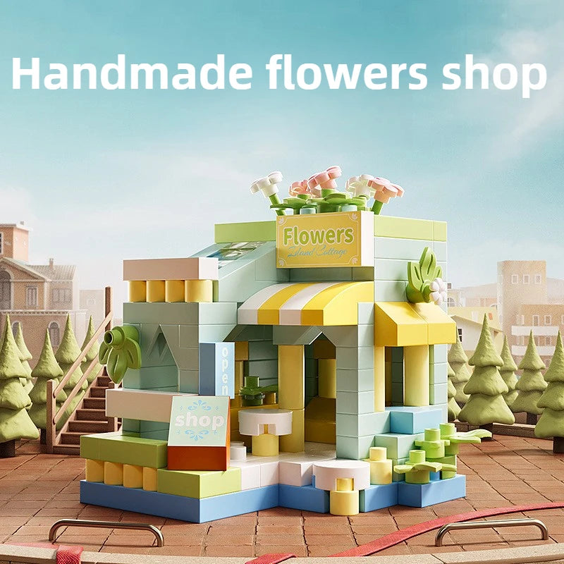 Mini City Street View Flower Shop Building Blocks, Cute House Model Bricks, Girls DIY Assembly Educational Toys for Kid