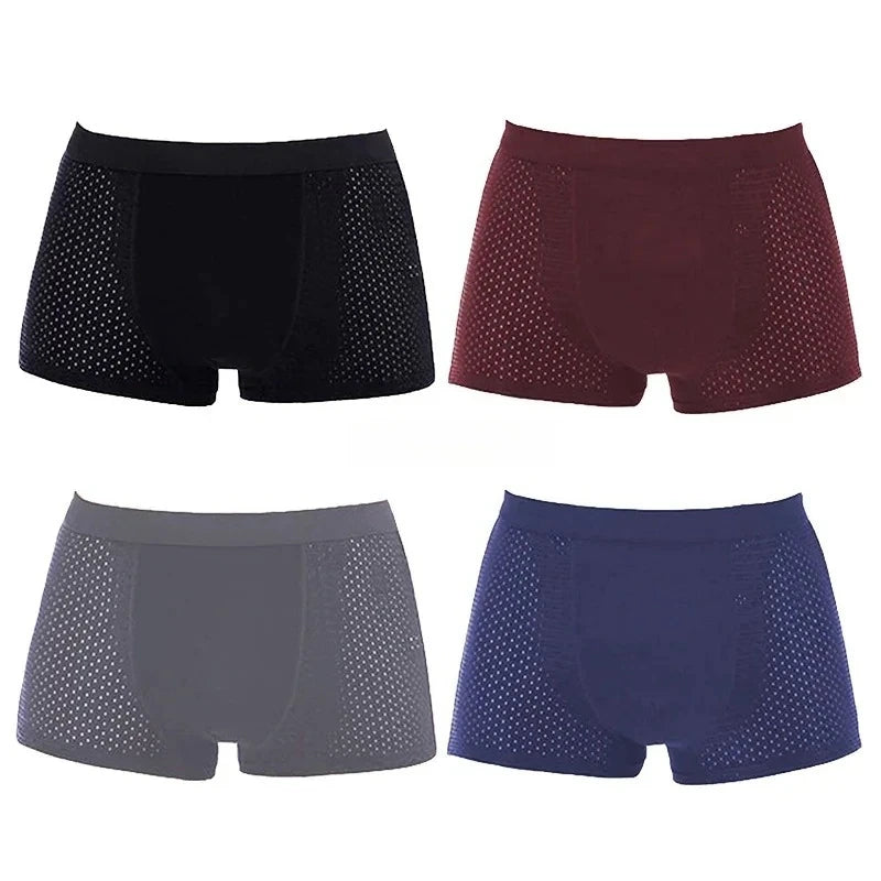 4Pcs Men's Bamboo Boxer Briefs Ultra Soft Anti Odor Underwear Breathable Mesh with Ventilation Holes Stretch Comfort for Daily