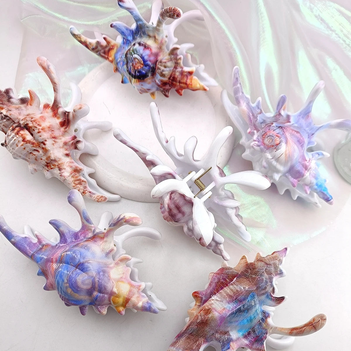 High Quality Plastic Wave Crab Claw Clips conch ocean design Shark Hair Clips Geometry High Ponytail Barrette Hairpin