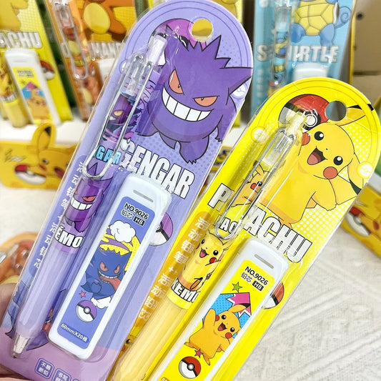 Pokemon Mechanical Pencil with HB Lead Refill Pikachu Charmander Squirtle Gengar Automatic Pencils School Stationery for Student