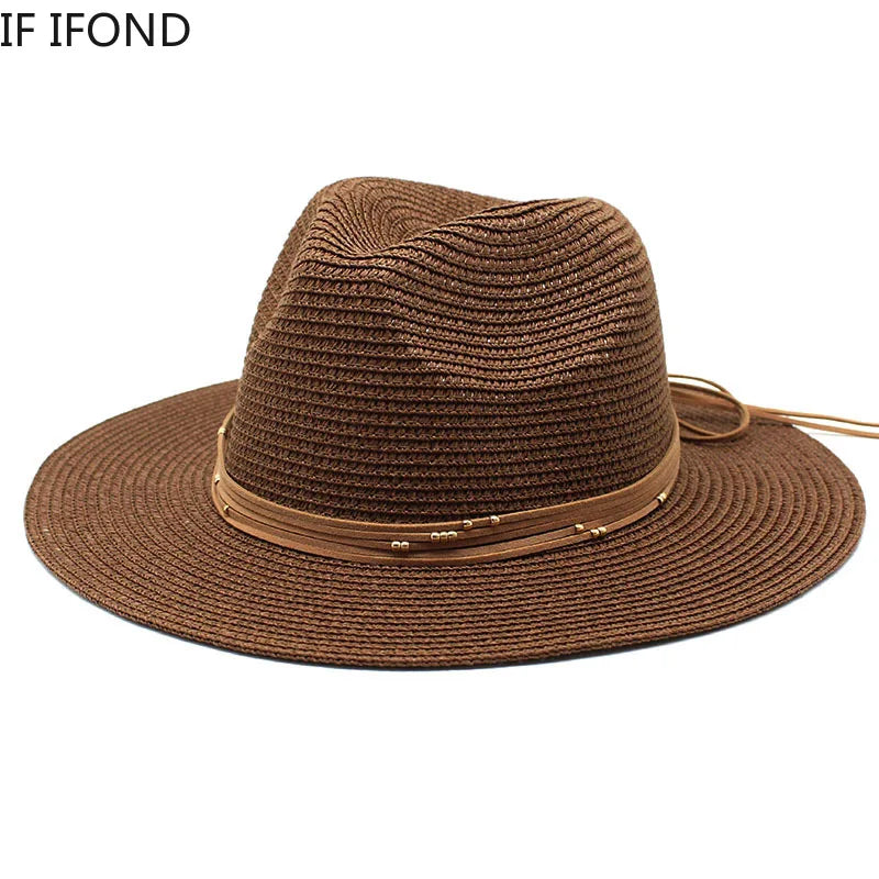 Big Size 60CM New Straw Hat 7cm Brim Summer Cooling Beach Sun Hat Outdoor Party Panama Jazz Hat Sombreros De Mujer