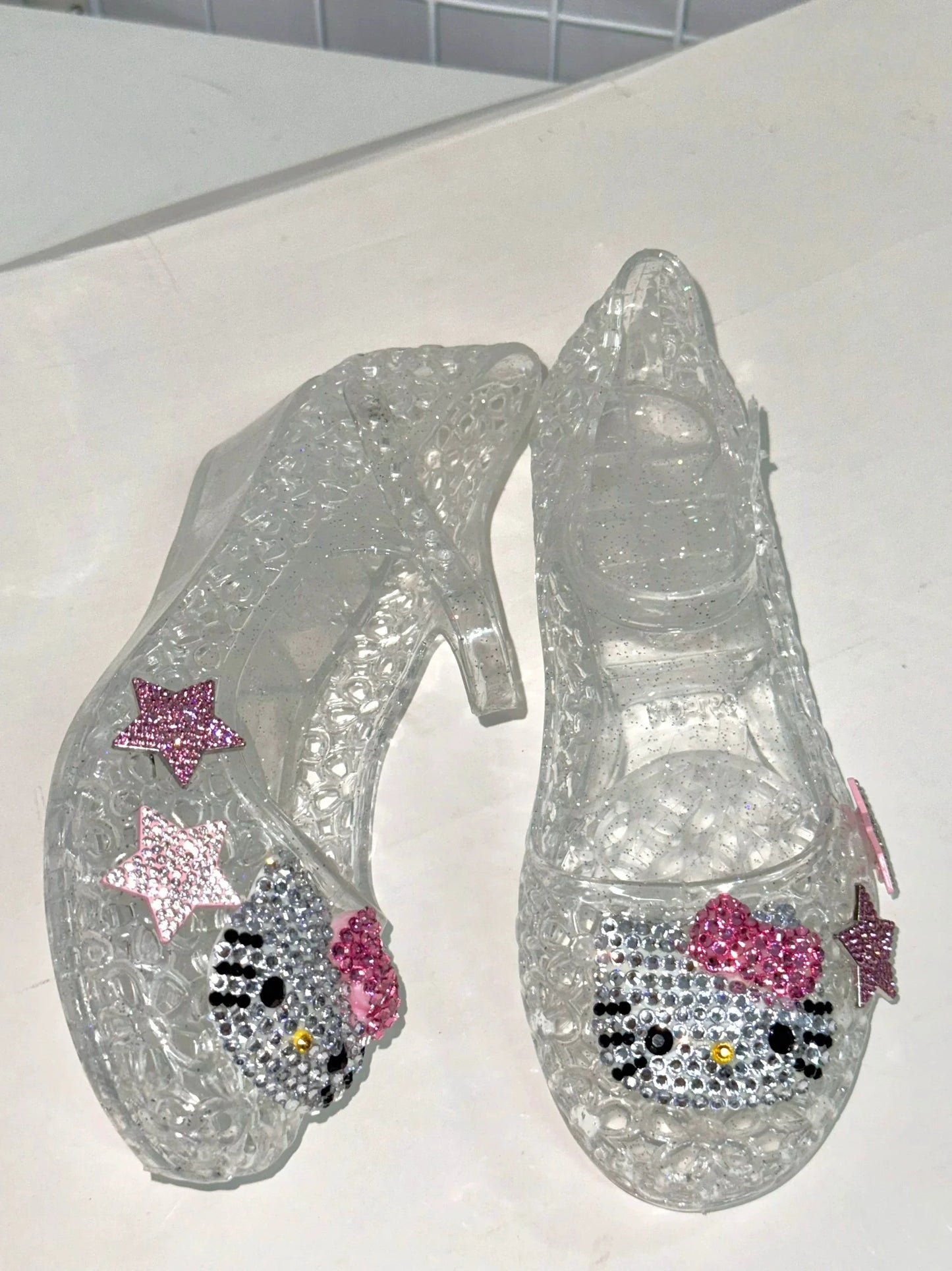 Sanrio Hello Kitty Hello Kitty Summer Rhinestone Crystal Wedge  Jelly Sandals Transparent Cute Star Accent Sparkly Retro Shoes