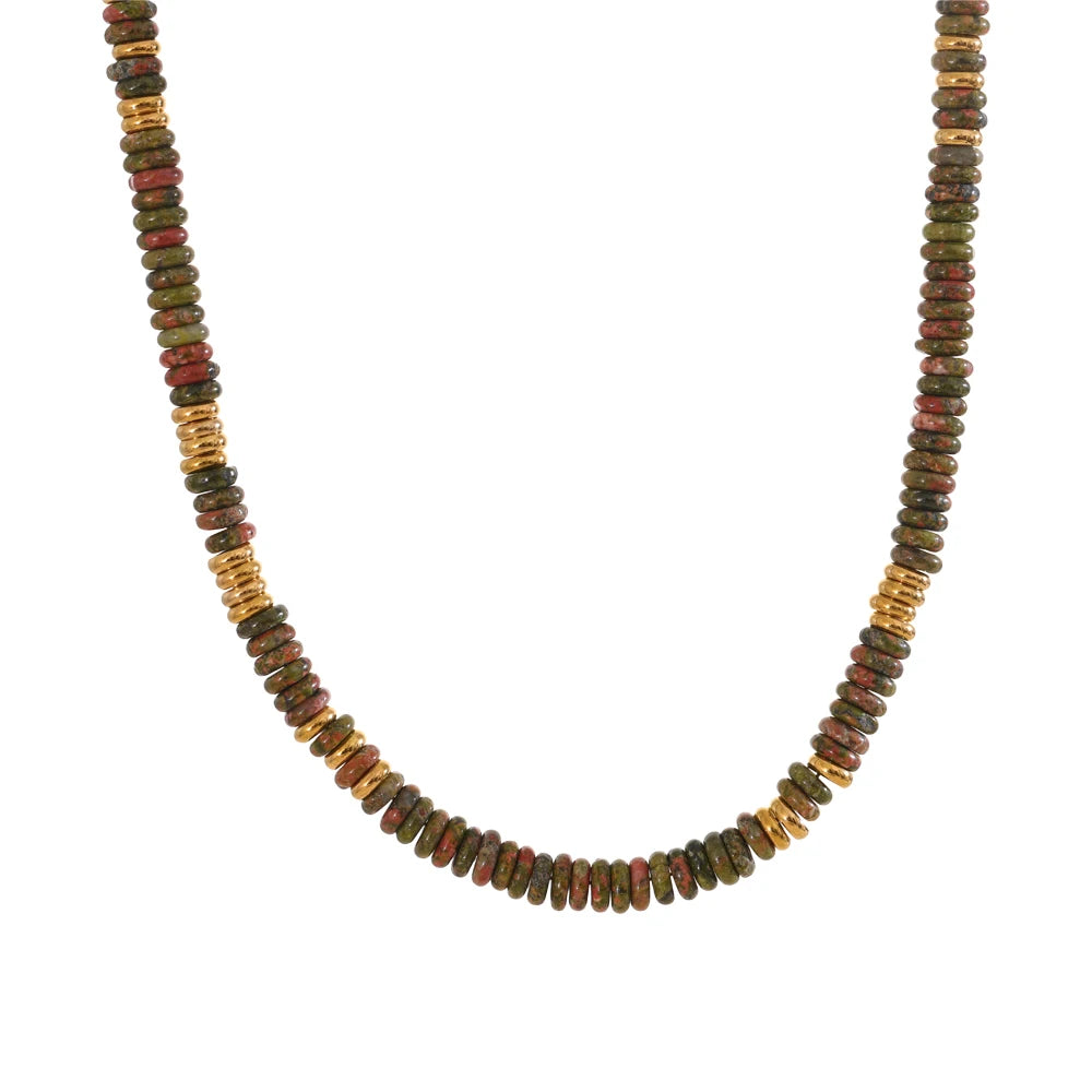 Yhpup Colorful Natural Stone Beads Handmade Chain Y2K Fashion Necklace for Women Stainless Steel Waterproof Collar Jewelry Gift
