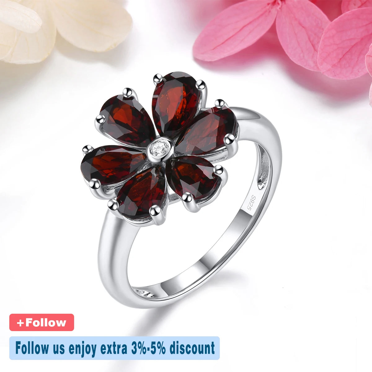 Natural Red Garnet Solid Sterling Silver Rings 2.8 Carats Genuine Gemstone Romantic Flower Design S925 Fine Jewelrys Gifts