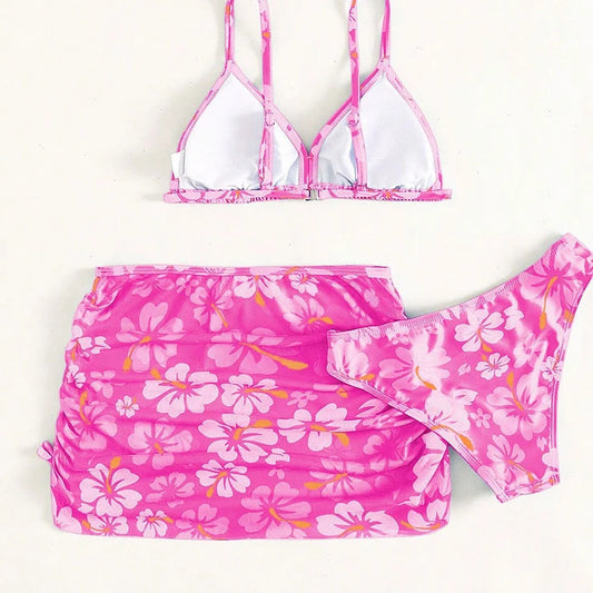 Childrens Sets New Europe American Children Clothing Cherry Blossoms Three Pieces Girl Simple 2024 Printing Loose Swimming