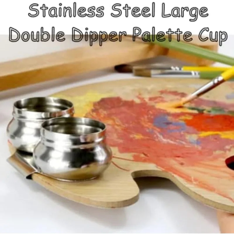 1pc Stainless Steel Single/Double Dipper Palette Cup Oil Container Paint Megilp Turpentine Solvent Container with Screw Cap