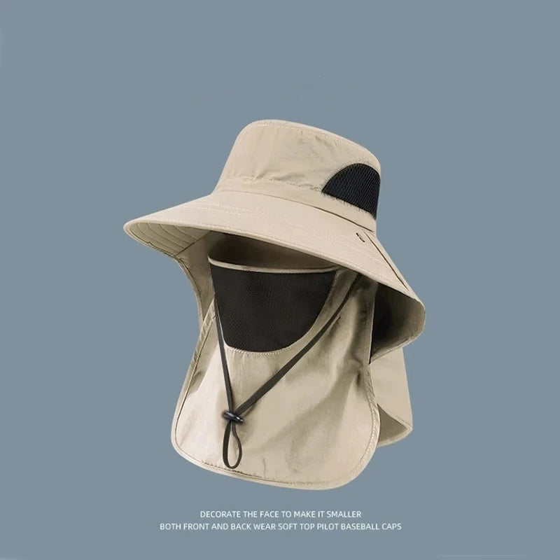 Summer Sun Hats UV Protection Outdoor Hunting Fishing Cap For Men Women Hiking Camping Visor Bucket Hat Neck Flap Fisherman Hat