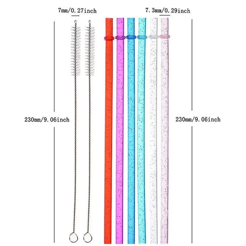 Reusable Clear Plastic Glitter Straws Extra Long Tumbler Straws for Cups with Cleaning Brush Drinking Straws for Tumbler Party