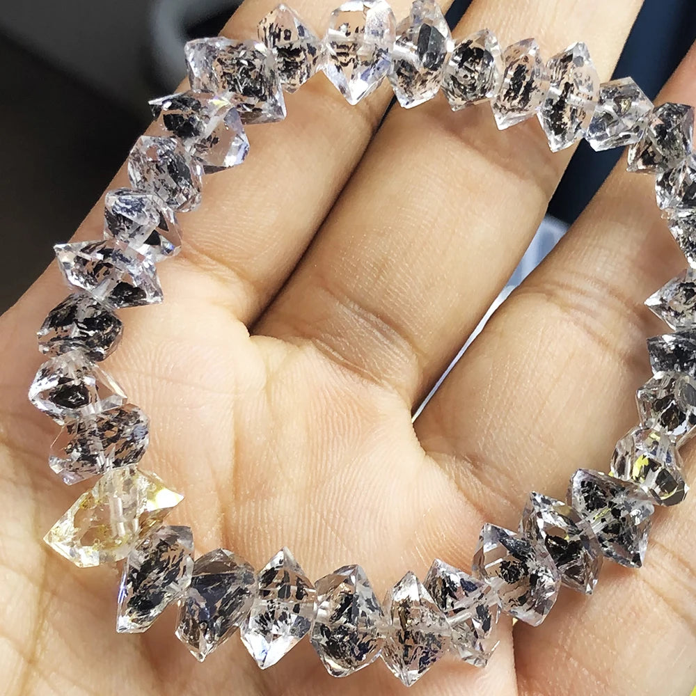 Natural Herkimer Diamond Bracelet Double Pointed Crystal Quartz Hand Chain Real Gemstone for Festival Gifts Fashion Jewelry