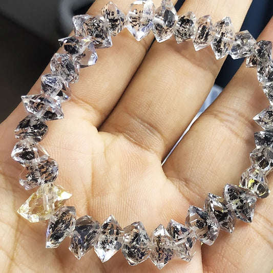 Natural Herkimer Diamond Bracelet Double Pointed Crystal Quartz Hand Chain Real Gemstone for Festival Gifts Fashion Jewelry