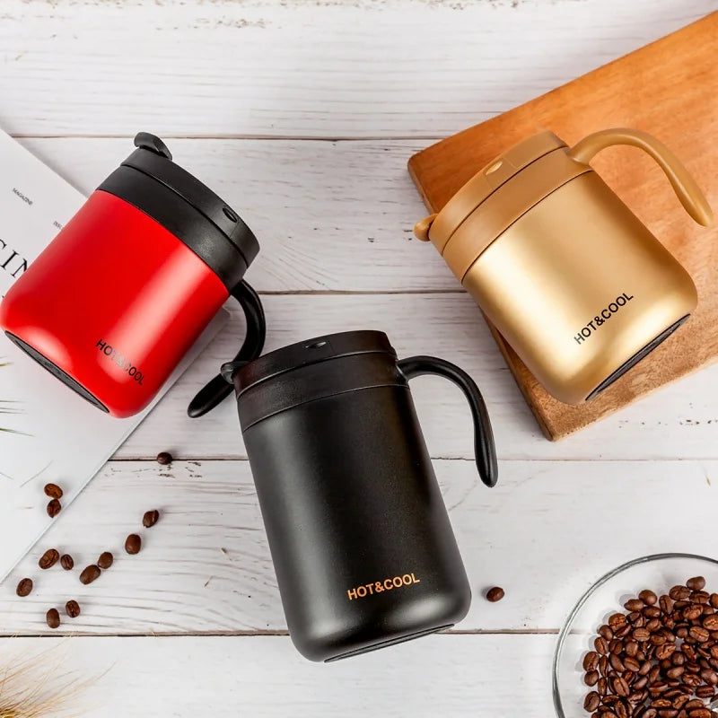 Simple Solid-color Coffee Cup Stainless Steel Insulated Cup with Handle  Wide-mouthed Stainless Steel Office Large-capacity Mug
