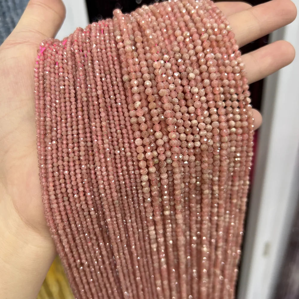 Natural Rose Pink Red Quartz Crystal Stone Beads 2 3 4mm Agates Chalcedony Morganite Rhodochrosite Gem Bead For Making Jewelry