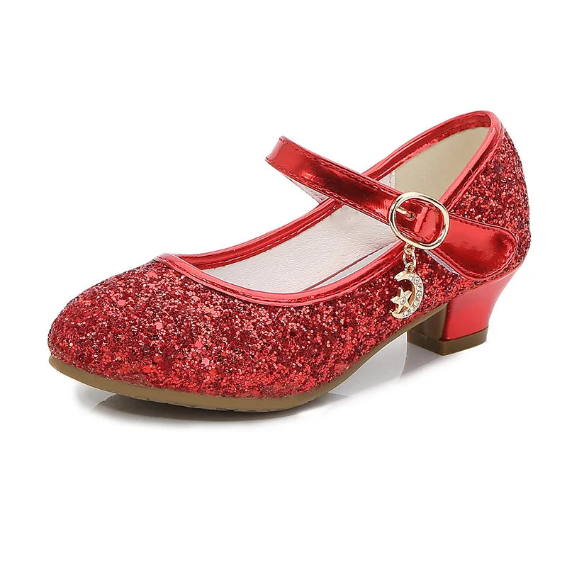Girls Purple High Heels For Kids Princess RED Leather Shoe Footwear Children's Dress Party Wedding Shoes Round Toe 1-3CM