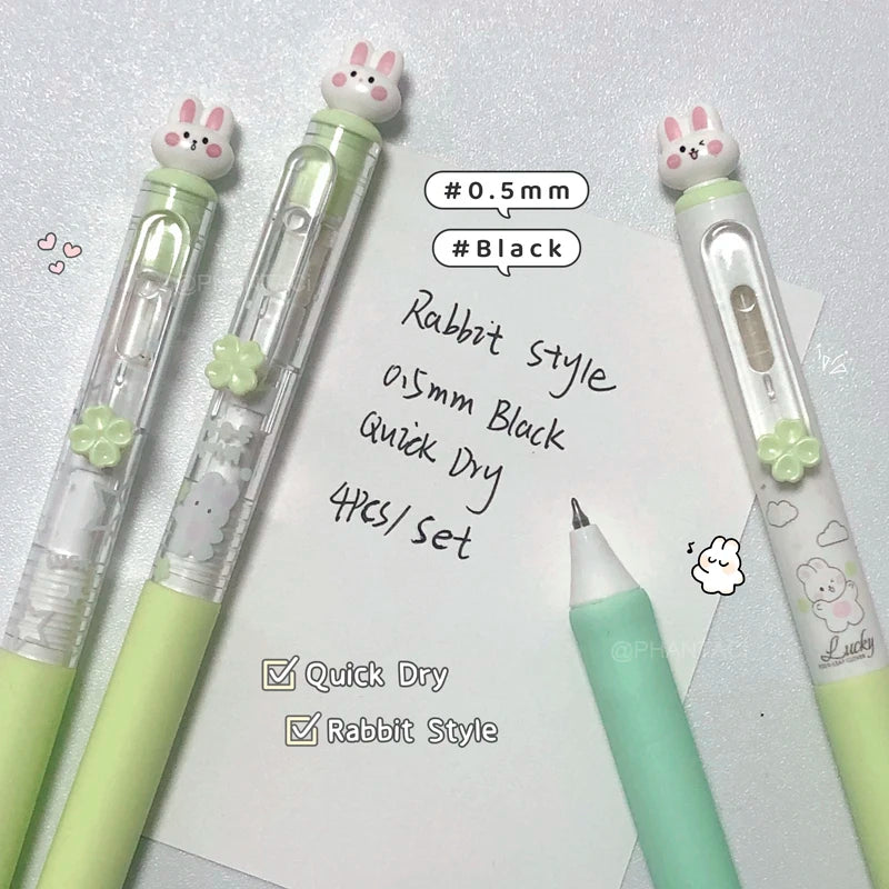 4PCS/Set Rabbit Style Gel Pen 0.5mm Quick Dry Black Pen Creative Gel Pen Set With Transparent Storage Bag Office Supplies