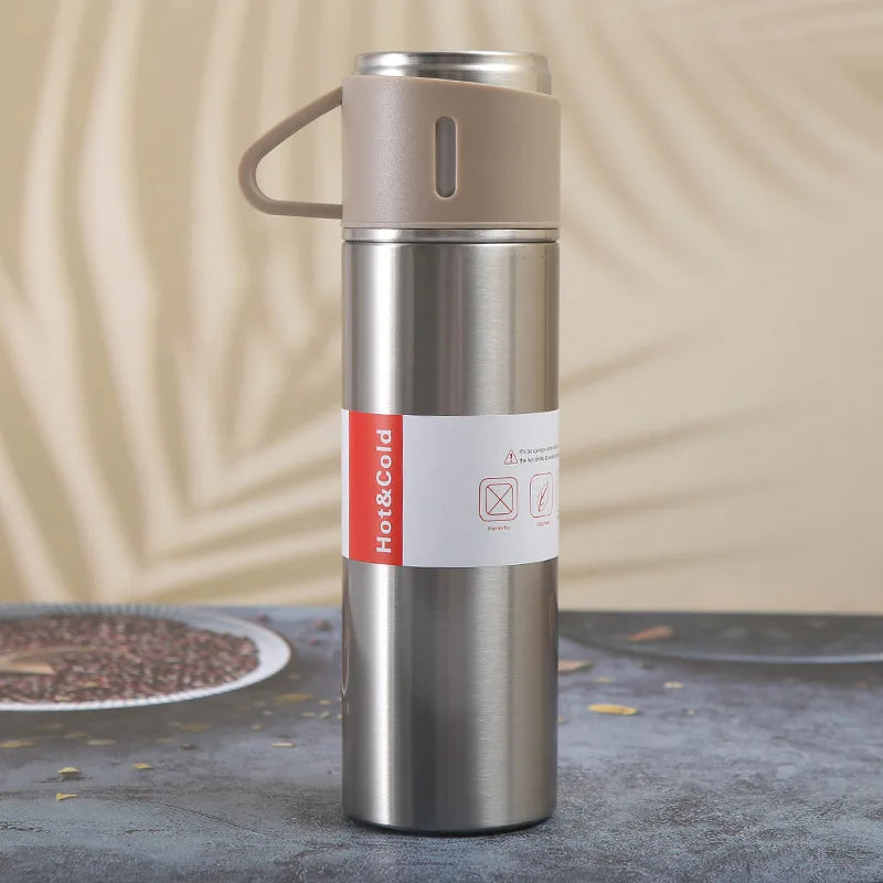 500ML Stainless Steel Vacuum Flask Gift Set Office Business Style Thermos Bottle Outdoor Hot Water Thermal Insulation Couple Cup