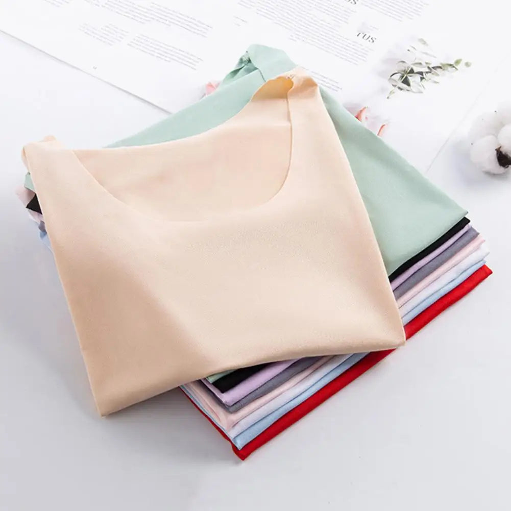 Women Bottoming Vest Ice Silk Seamless Sleeveless Pure Color Plus Size Stretchy Round Neck Dry Dry Cooling Camisole Basic Top 80